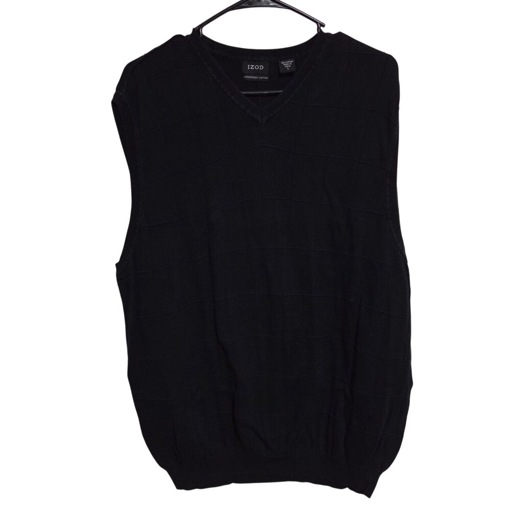 Izod Black Mercerized Cotton Sweater Vest Mens Size Large V Neck